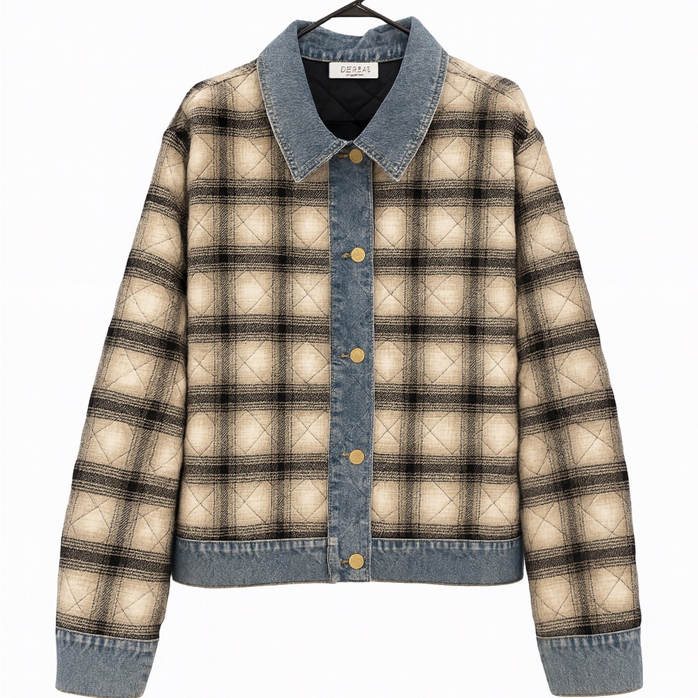 Bacio Plaid Jacket with Denim Accents Size L